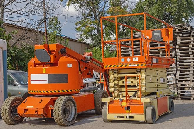 forklift maneuvering through crowded warehouse space in Hauppauge NY